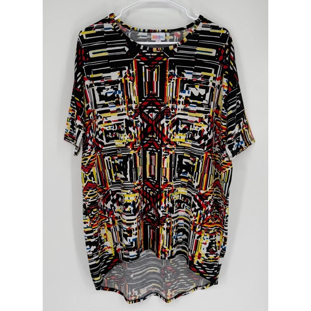 Lularoe Tunic Top Womens High Low Small Red Black Yellow Aztec Oversize Festival